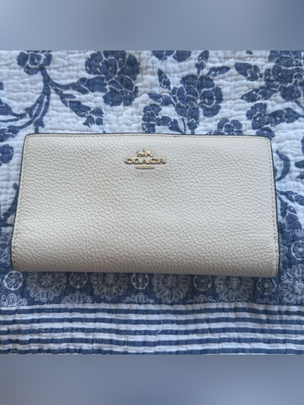 Coach Pebbled Leather Long Wallet in Off-White with Gold Hardware